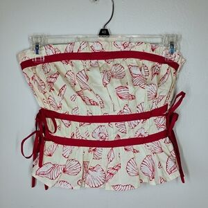 Isla Shelly Tube Top Womens‎ Medium Red Cream Coastal Tropical Feminine Romantic